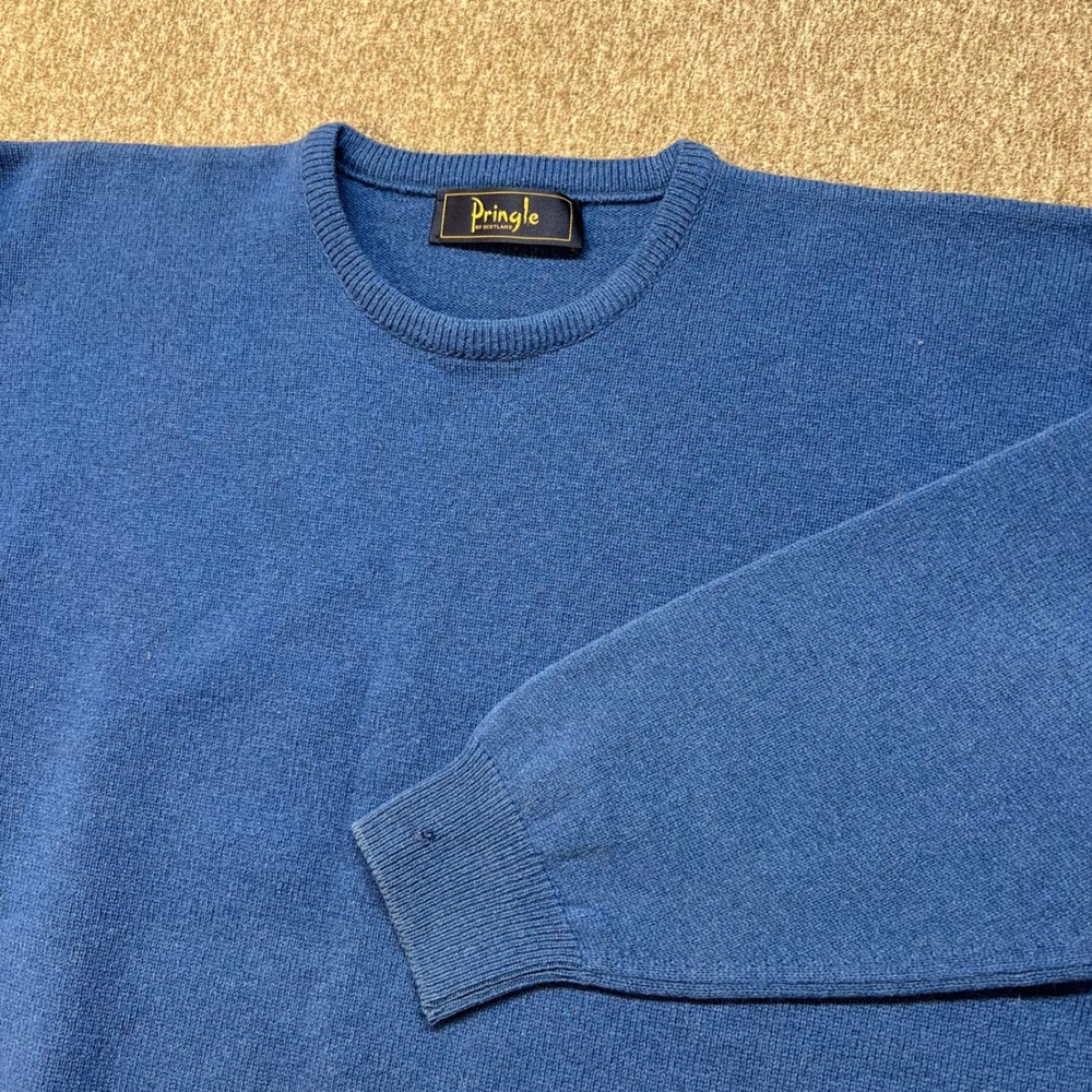 VTG Pringle of Scotland‎ Mens Blue Pure New Wool Sweater Made in Scotland
